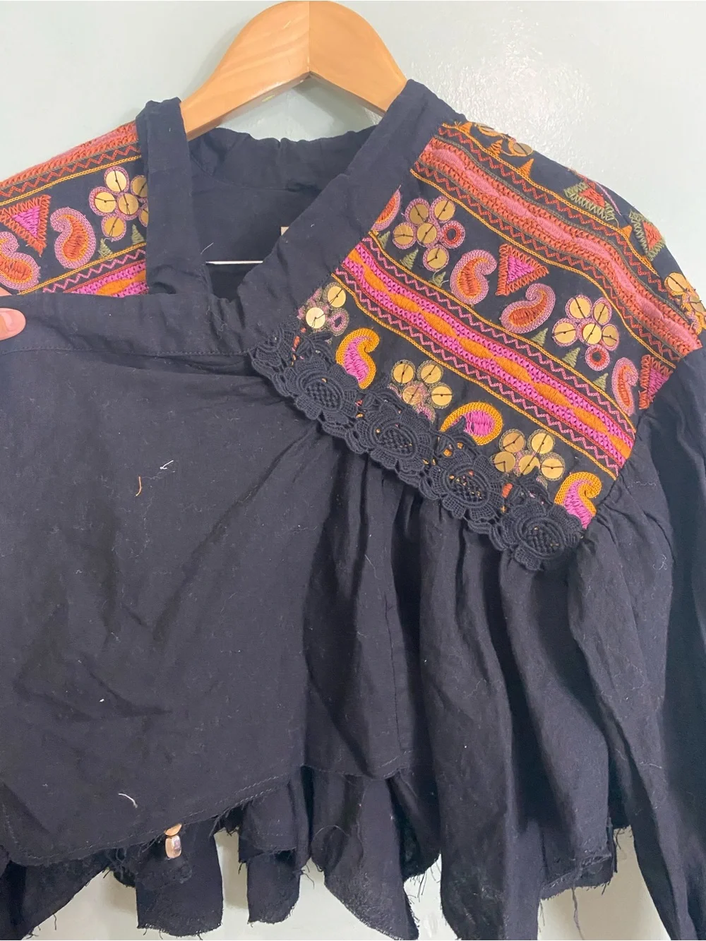 Free‎ People Savannah Bed Jacket Tribal Festival Embroidered XS Black